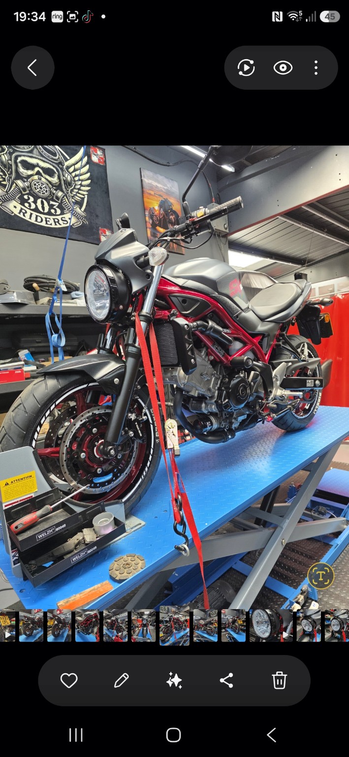 Suzuki SV650 motorcycle being serviced at AUTO 7 CENTRE